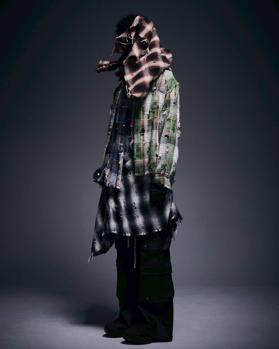 Danke Schon 26ss "Damage Camo Check L/S Shirts" Green Green M