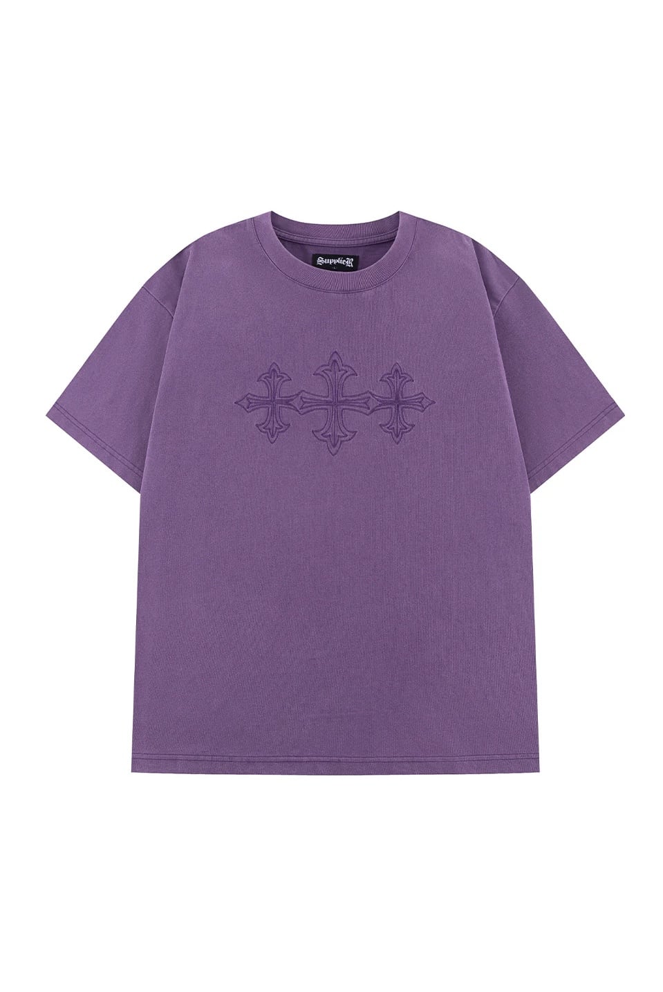 SUPPLIER 26ss "Vintage Wash Embroidery Cross Tee" Purple Purple M
