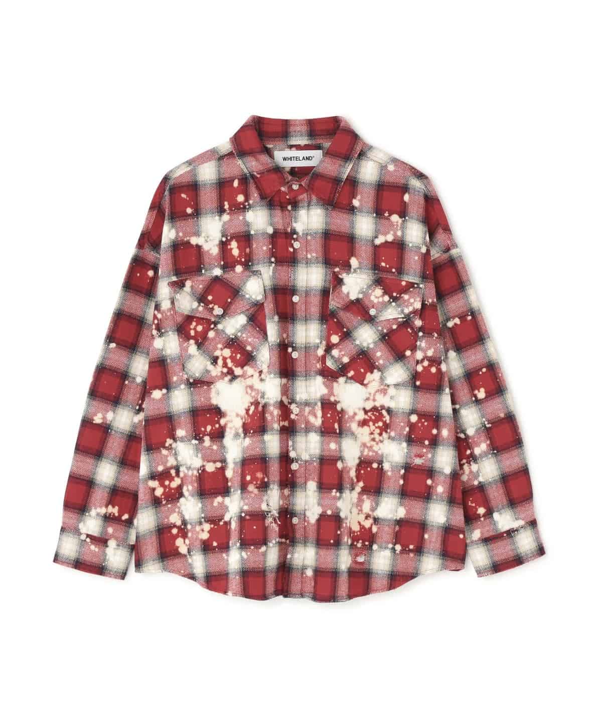 WHITELAND 26ss "Bleach Check Shirts" Red Red One Size