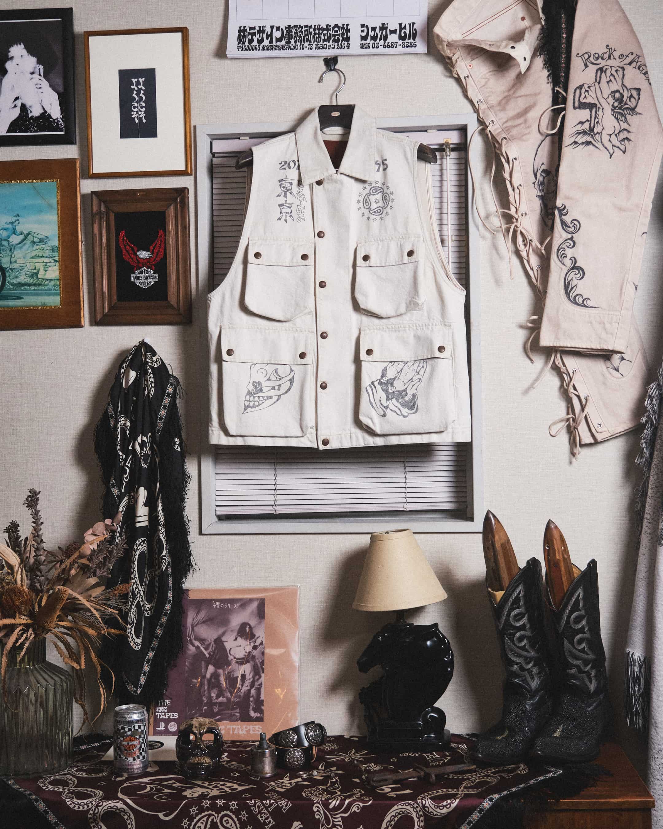 【先行予約 3月14日】SUGARHILL 26ss "Tattoo Flash Print Denim Vest" Ecru 2