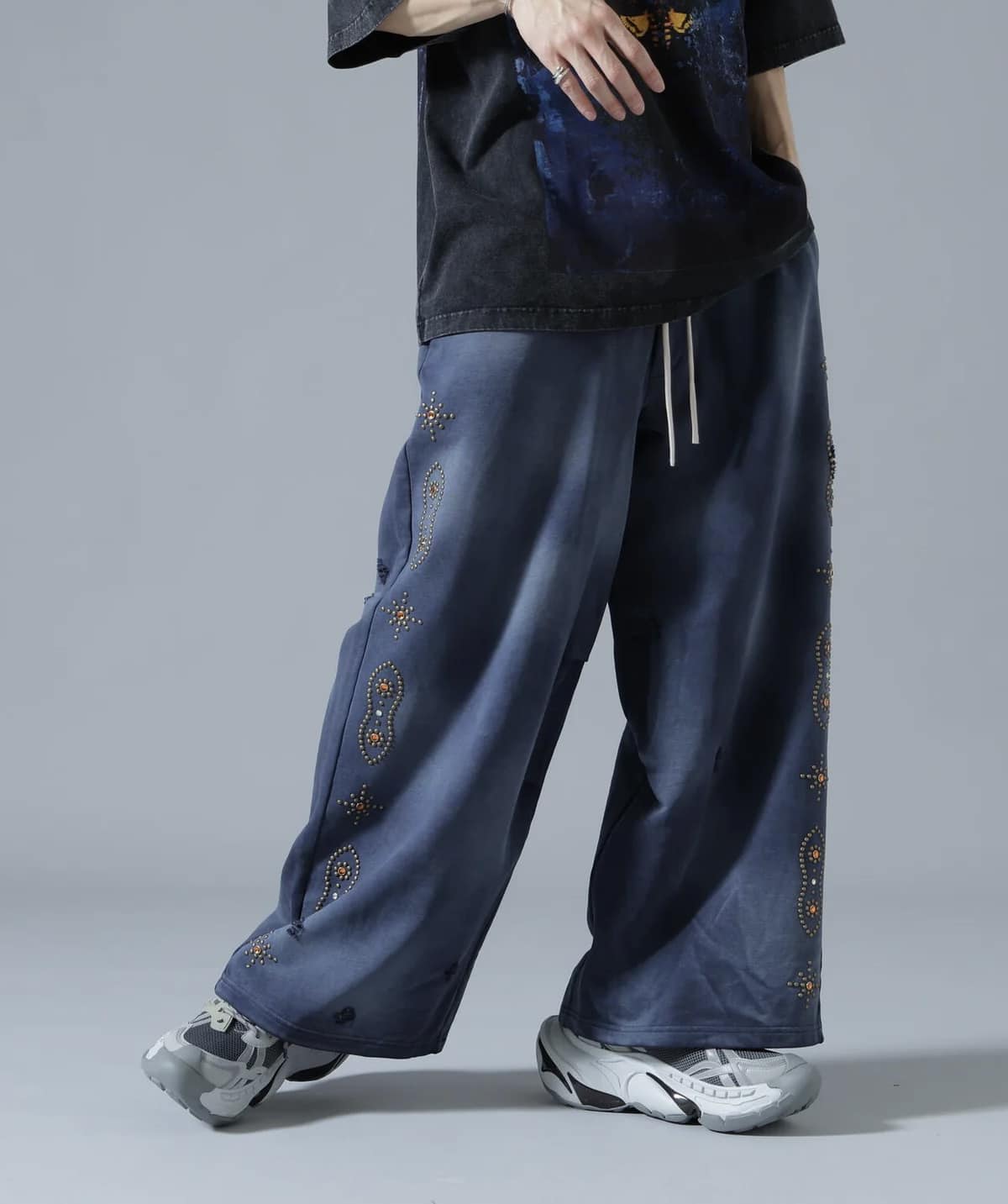 Danke Schon 26ss "Studs Sweat Baggy Pants" Navy Navy S