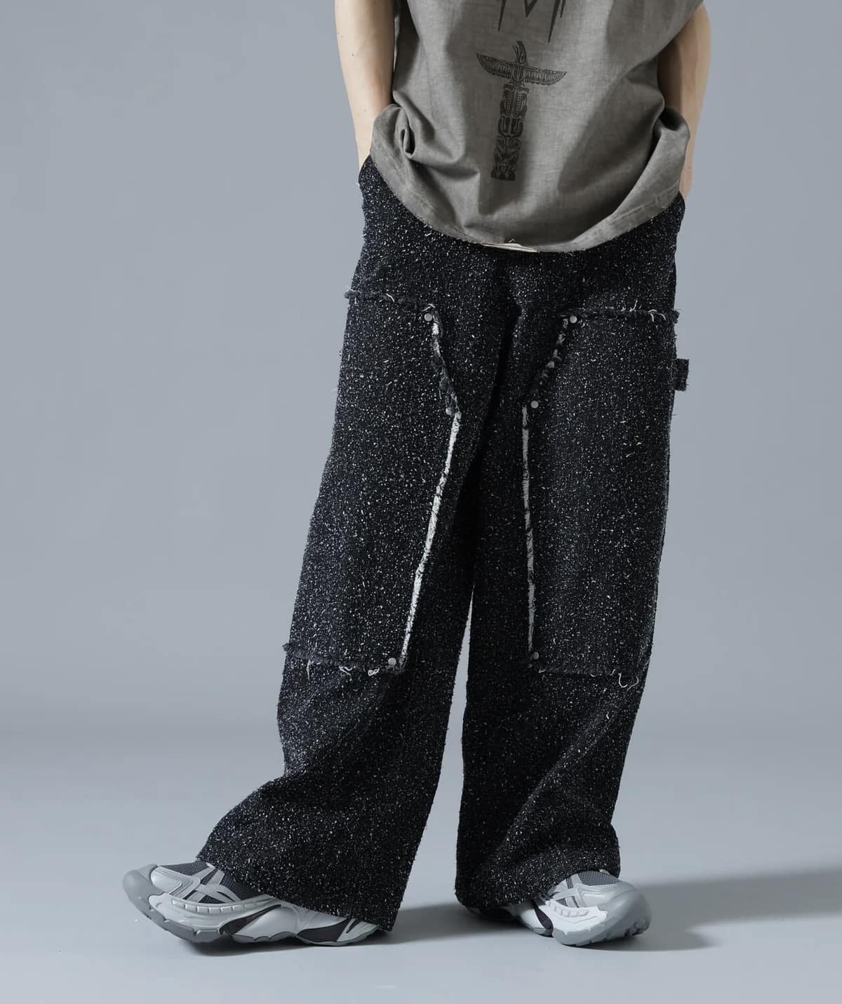 Danke Schon 26ss "Needlepunch Denim W-Knee Pants" Black Black S