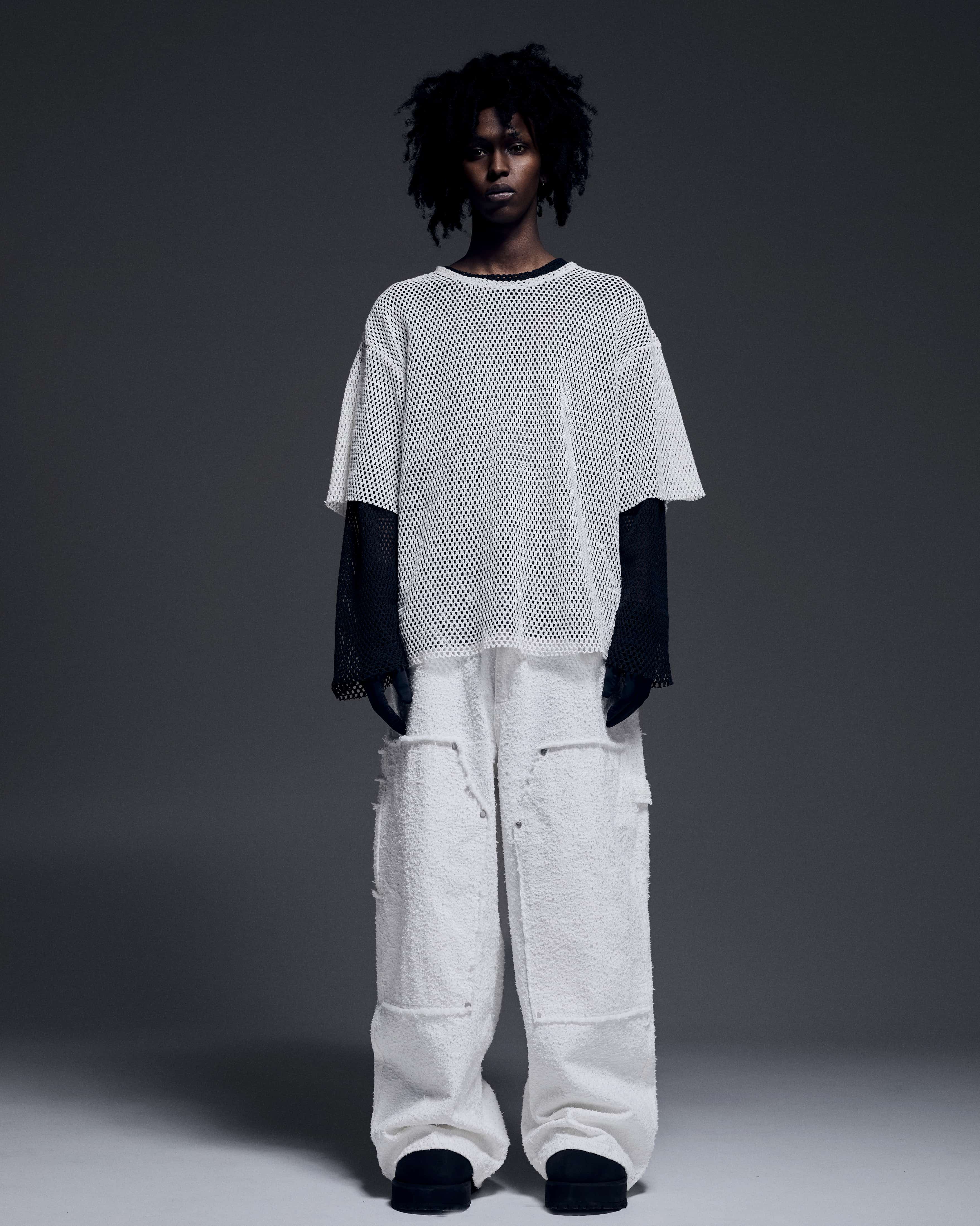 Danke Schon 26ss "Needlepunch Denim W-Knee Pants" White White S