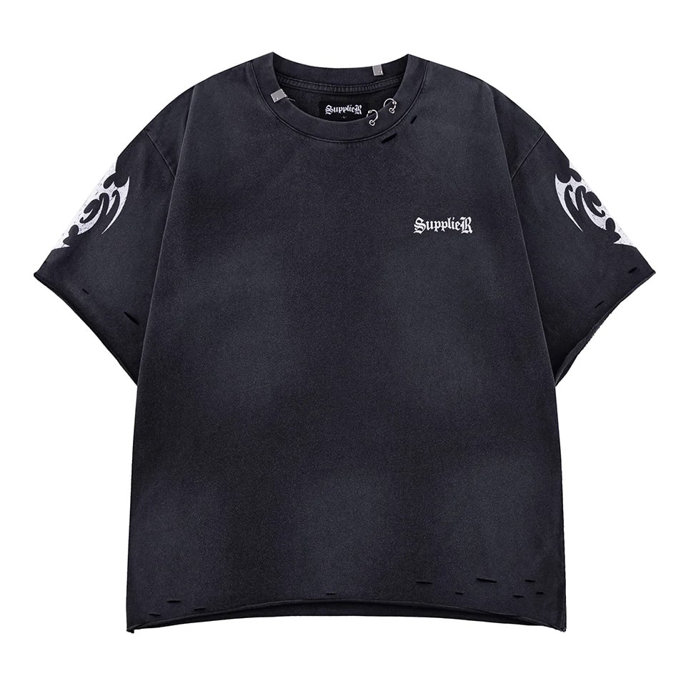SUPPLIER 26ss "Distressed Pierced Tee V2" Black Black M