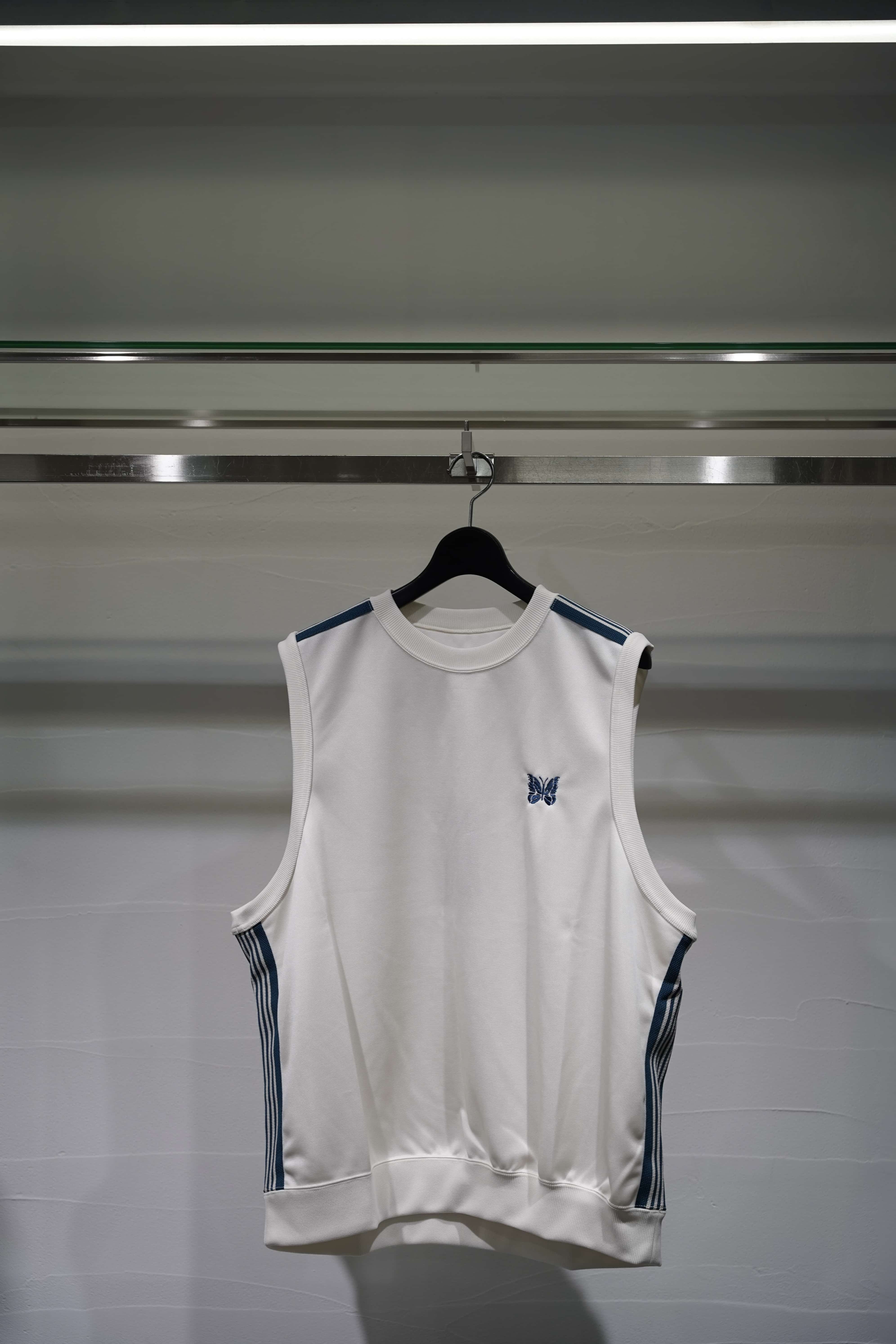 Needles 25ss "Exclusive Sleeveless Track Crew Neck - Poly Smooth" White Blue White Blue S