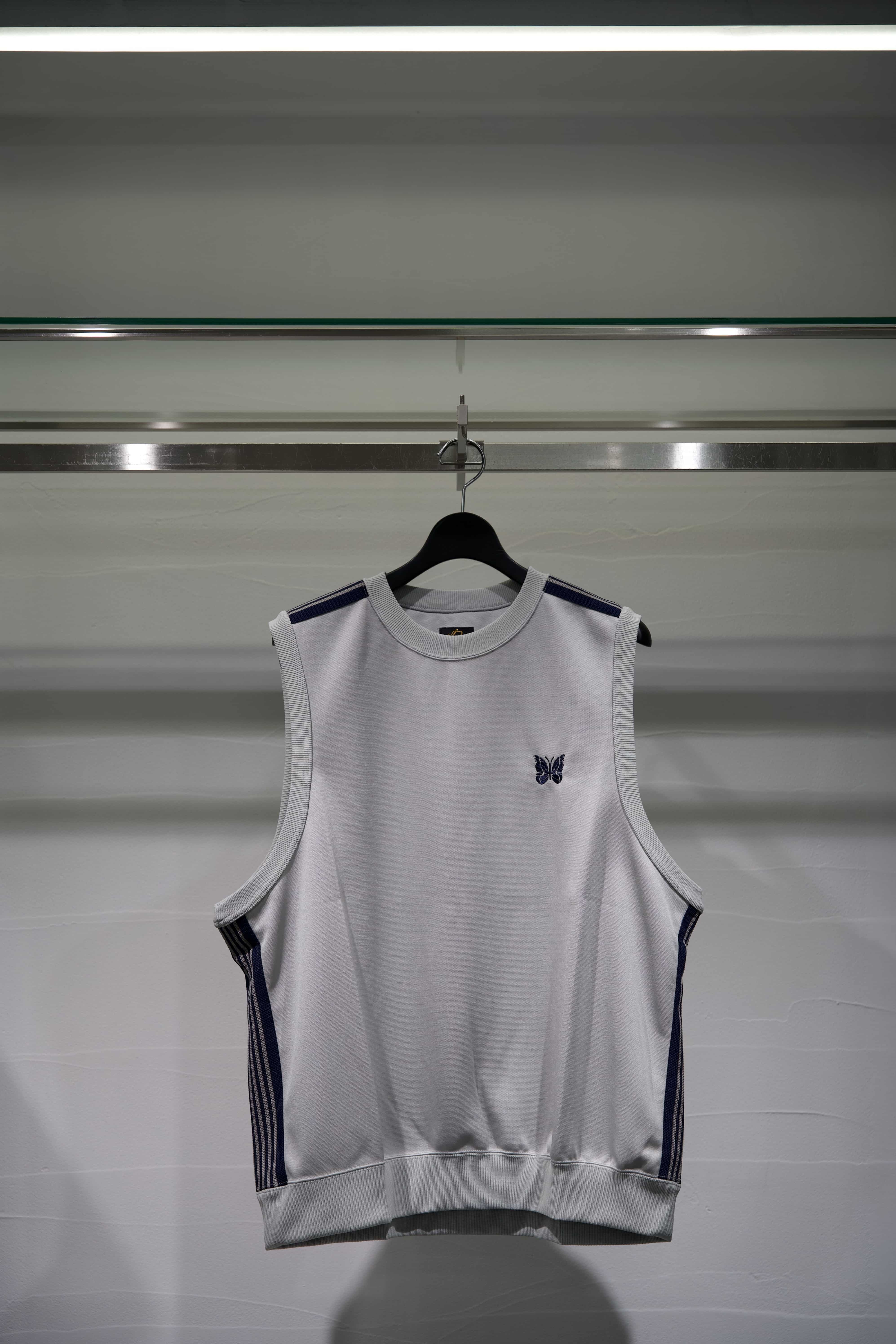 Needles 25ss "Exclusive Sleeveless Track Crew Neck - Poly Smooth" Grey Navy Grey Navy S