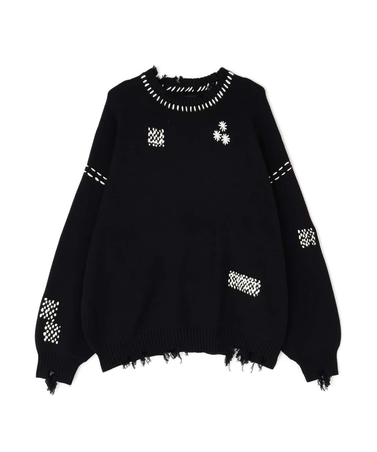 Danke Schon 25aw "Hand Stitch Knit Crewneck" Black Black S