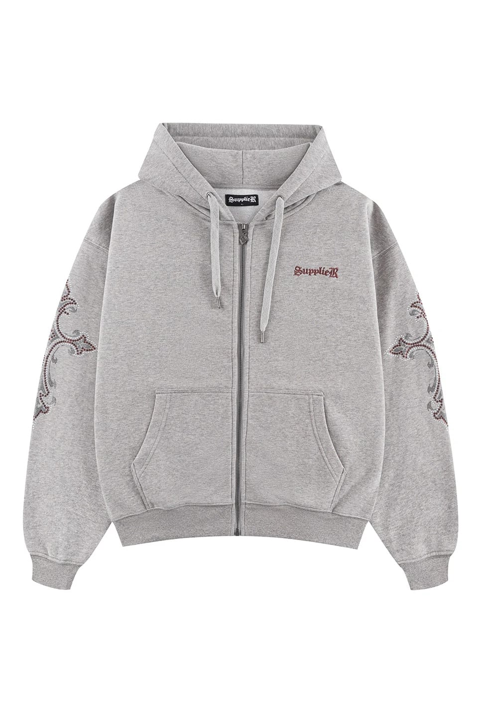 SUPPLIER 25aw "Rhinestone Cross Sleeve Zip Hoodie" Gray Gray M