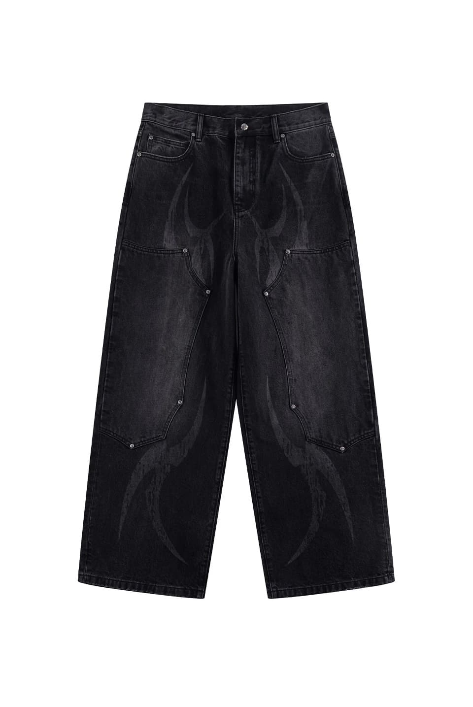 SUPPLIER 25aw "Vintage Wash Tribal Double Knee Baggy Jeans" Black Black S