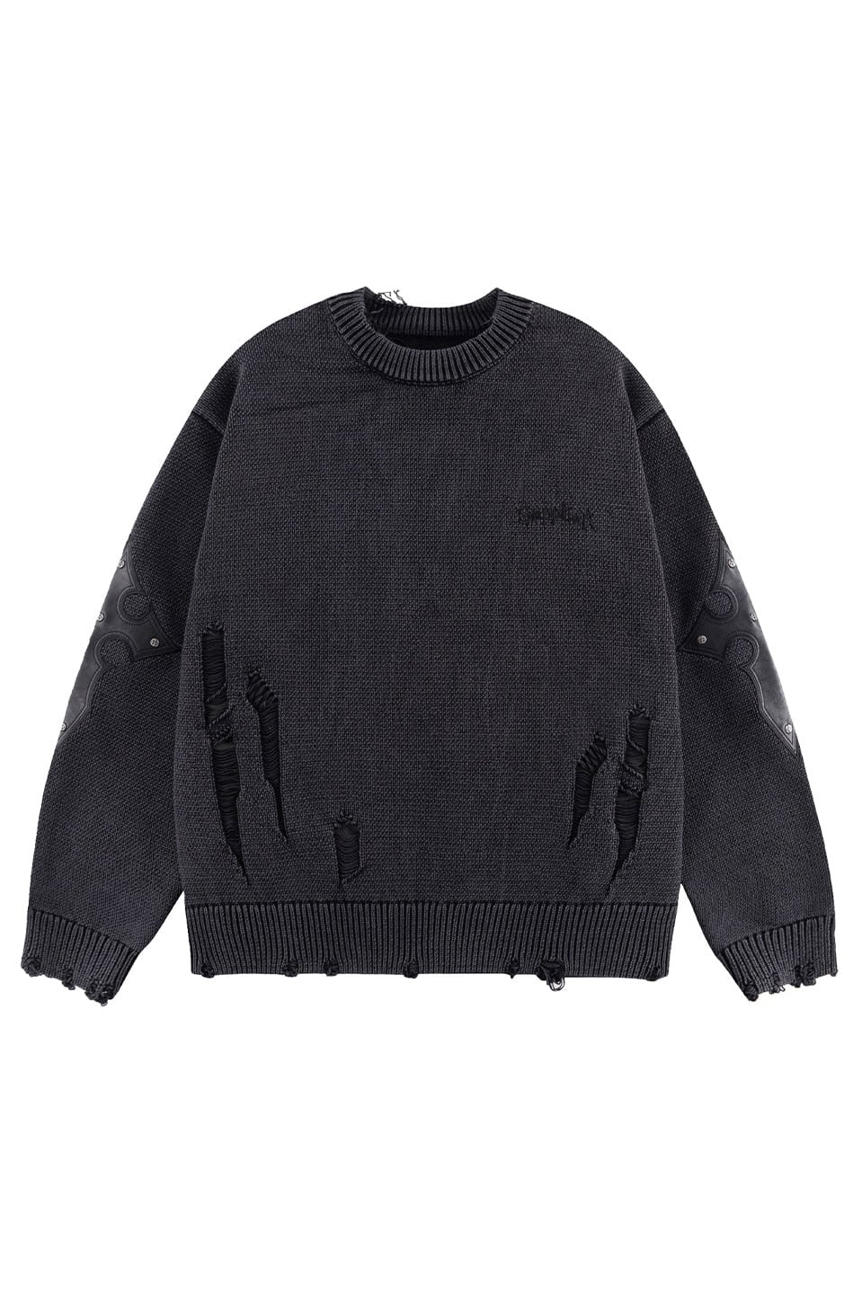 SUPPLIER 25aw "Distressed Cross Leather Patch Crew Knit V2" Black Black M