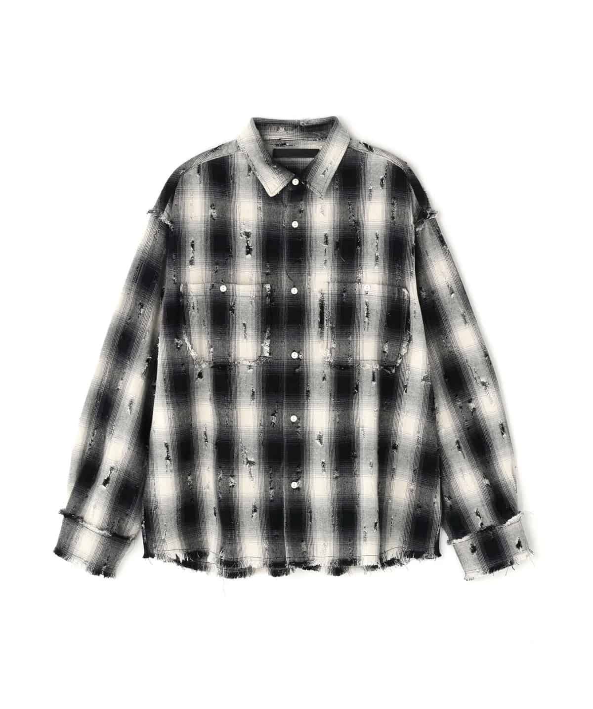 Danke Schon 26ss "Damage Ombre Check L/S Shirts" Black Black M