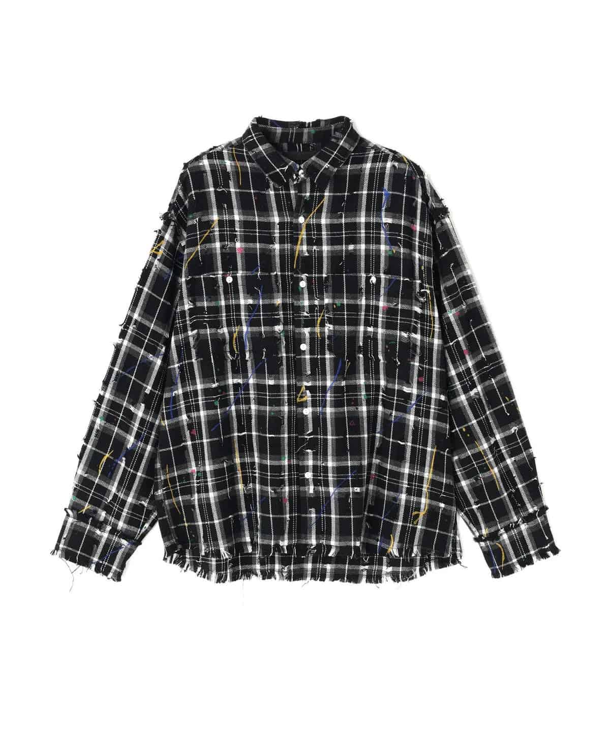 Danke Schon 26ss "Damage Paint Check L/S Shirts" Black Black M