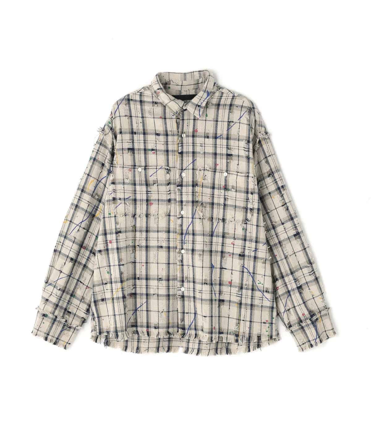 Danke Schon 26ss "Damage Paint Check L/S Shirts" Beige Beige M