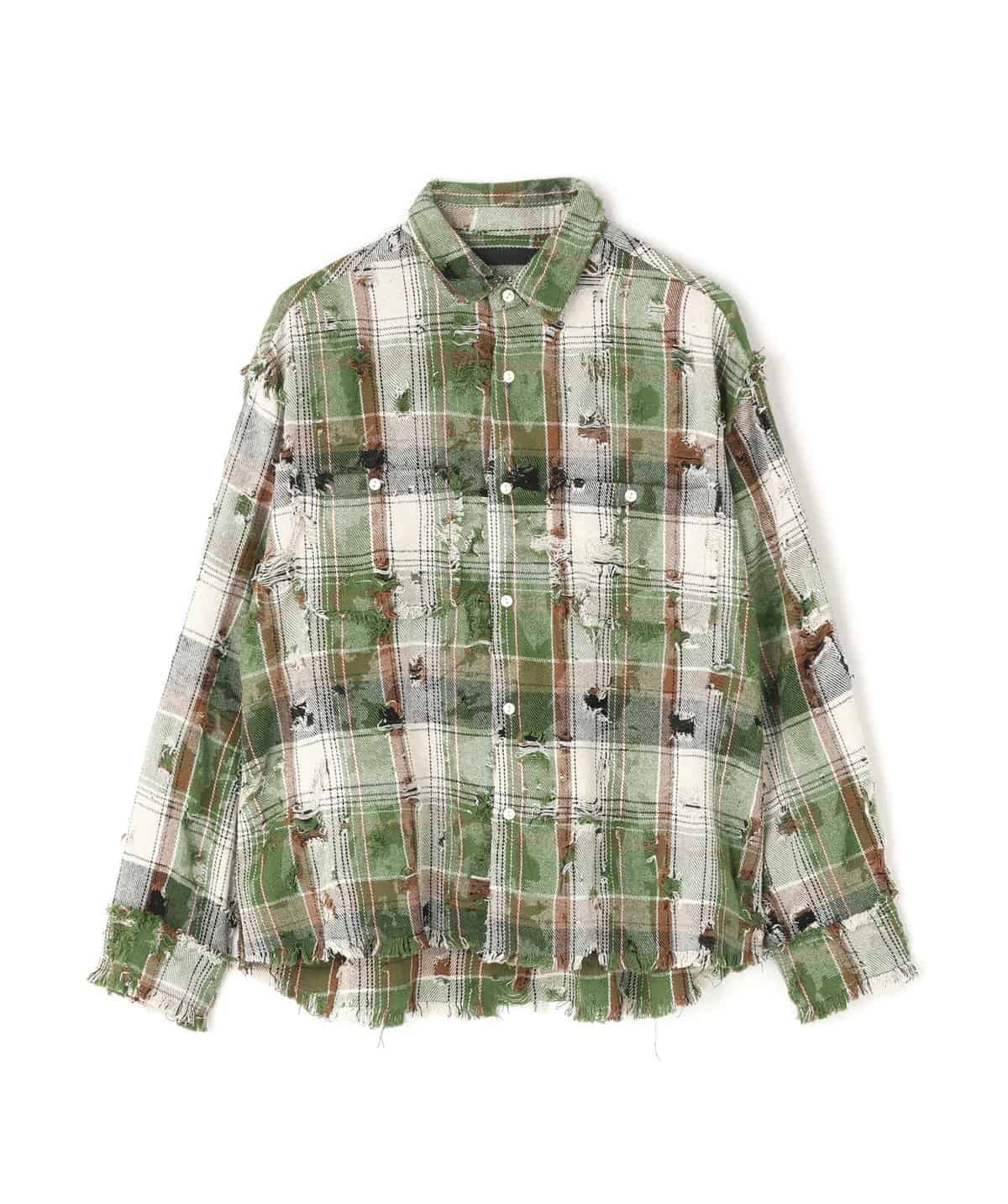 Danke Schon 26ss "Damage Camo Check L/S Shirts" Green Green M