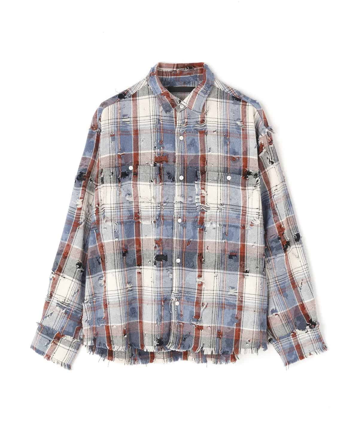 Danke Schon 26ss "Damage Camo Check L/S Shirts" Blue Blue M