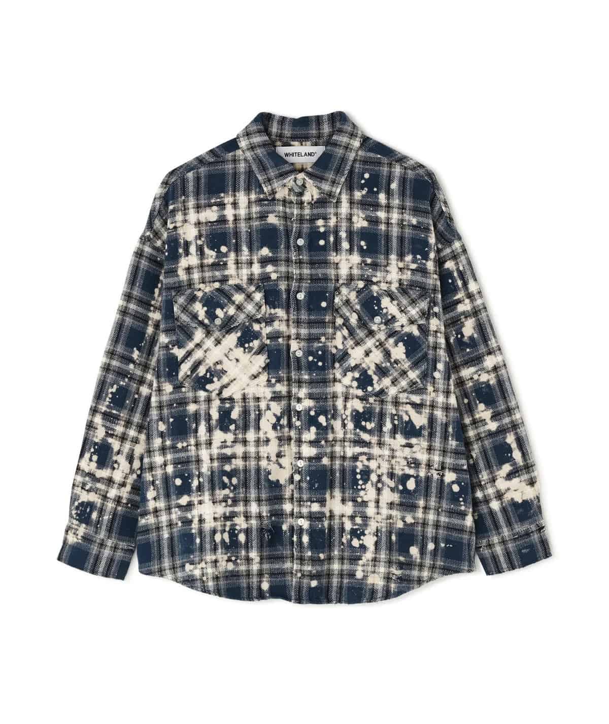 WHITELAND 26ss "Bleach Check Shirts" Blue Blue One Size