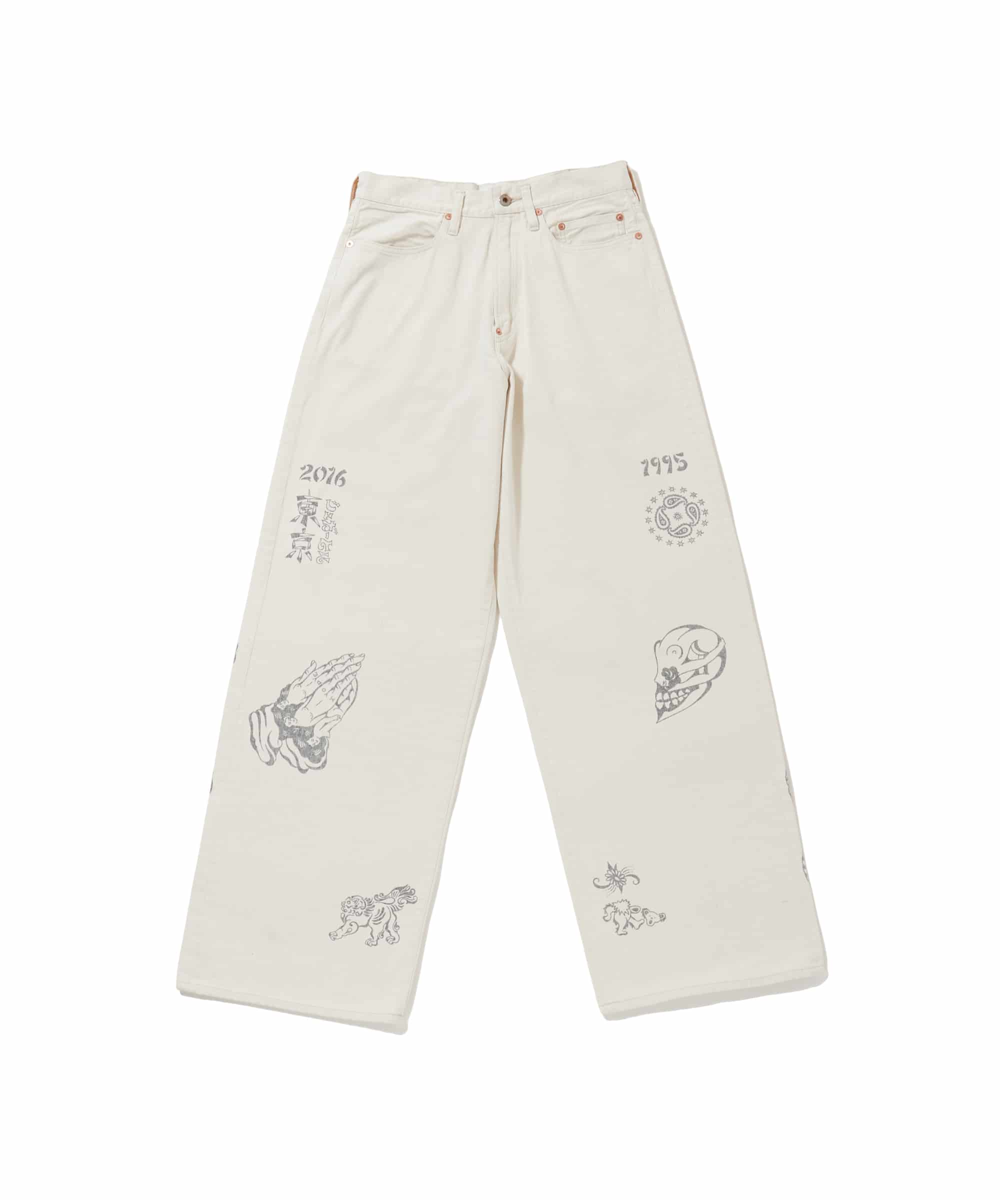 【先行予約 3月14日】SUGARHILL 26ss "Tattoo Flash Print Modern Denim Wide Cut" Ecru 30