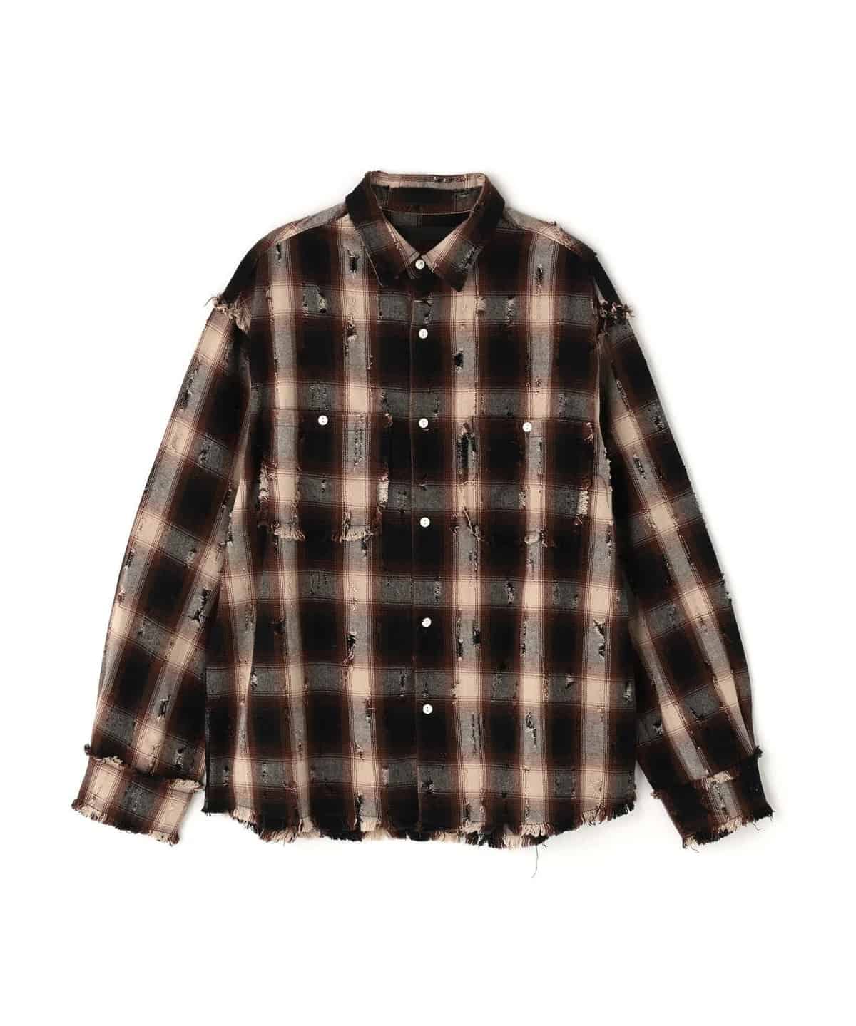 Danke Schon 26ss "Damage Ombre Check L/S Shirts" Brown