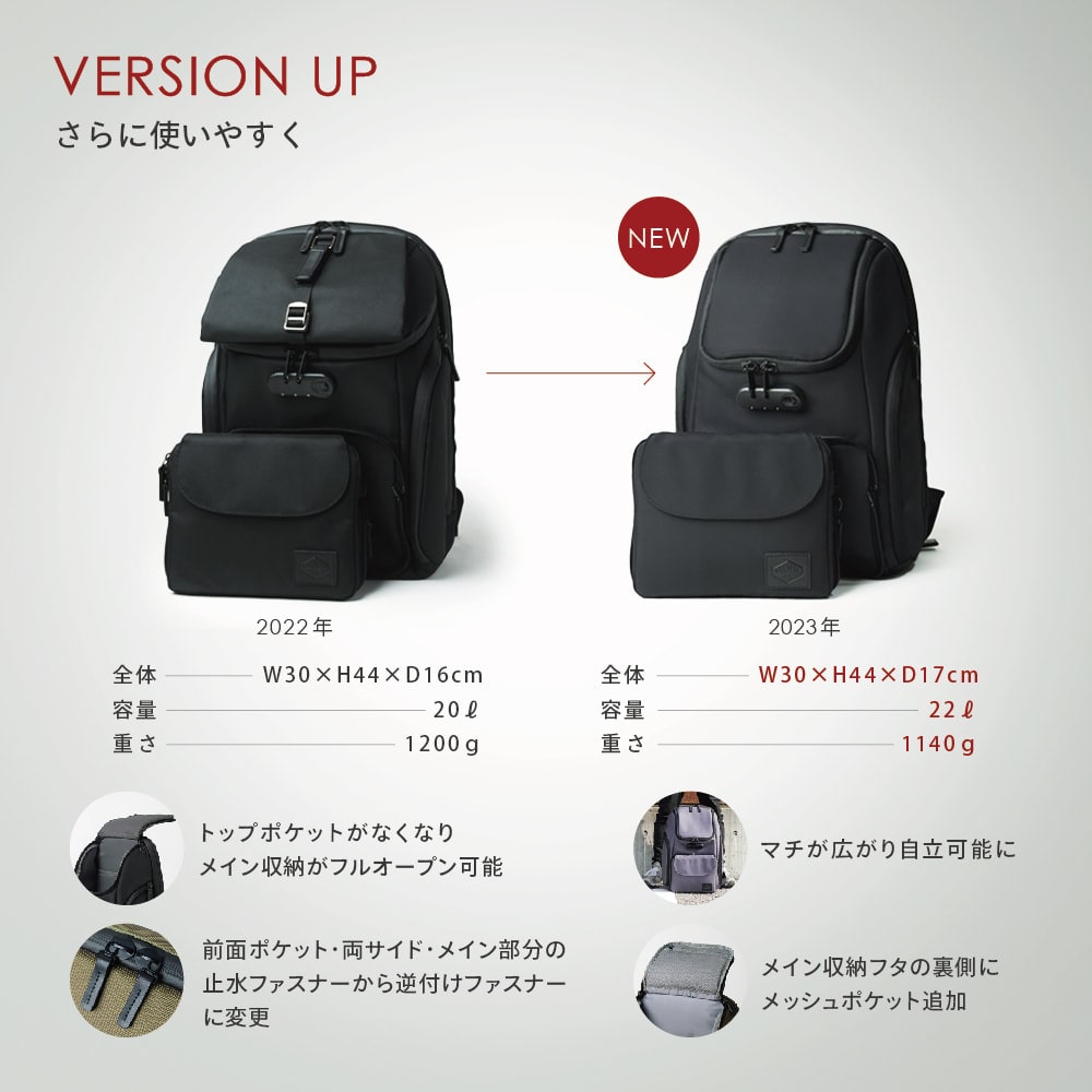 【SIMCLEAR】TUNAGU BAG　２WAYリュック ブラック H44×W30×D16cm