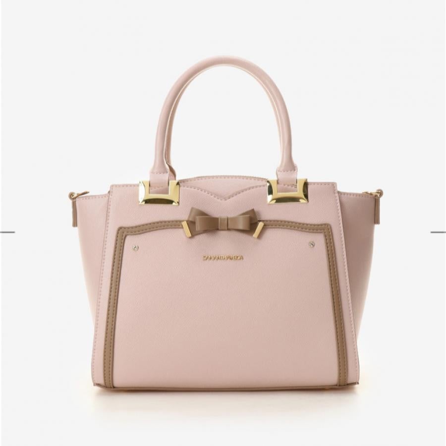 ソリッドリボントートバッグ ピンクベージュ 0