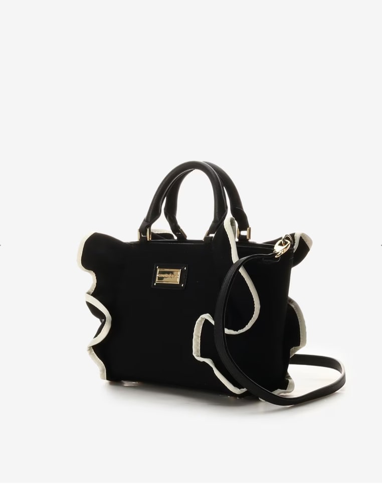 パイピングフリルハンドバッグ（小）【ブラック】 ブラック