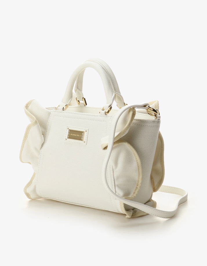 パイピングフリルハンドバッグ（小）【ホワイト】 ホワイト