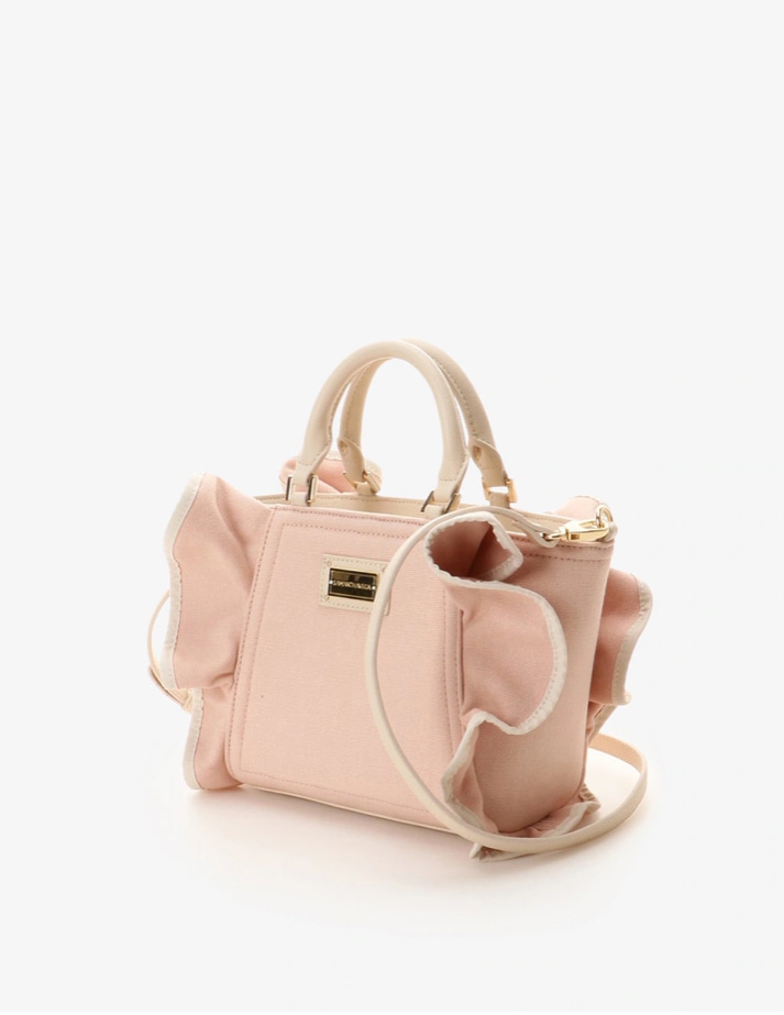 パイピングフリルハンドバッグ（小）【ベビーピンク】 ベビーピンク