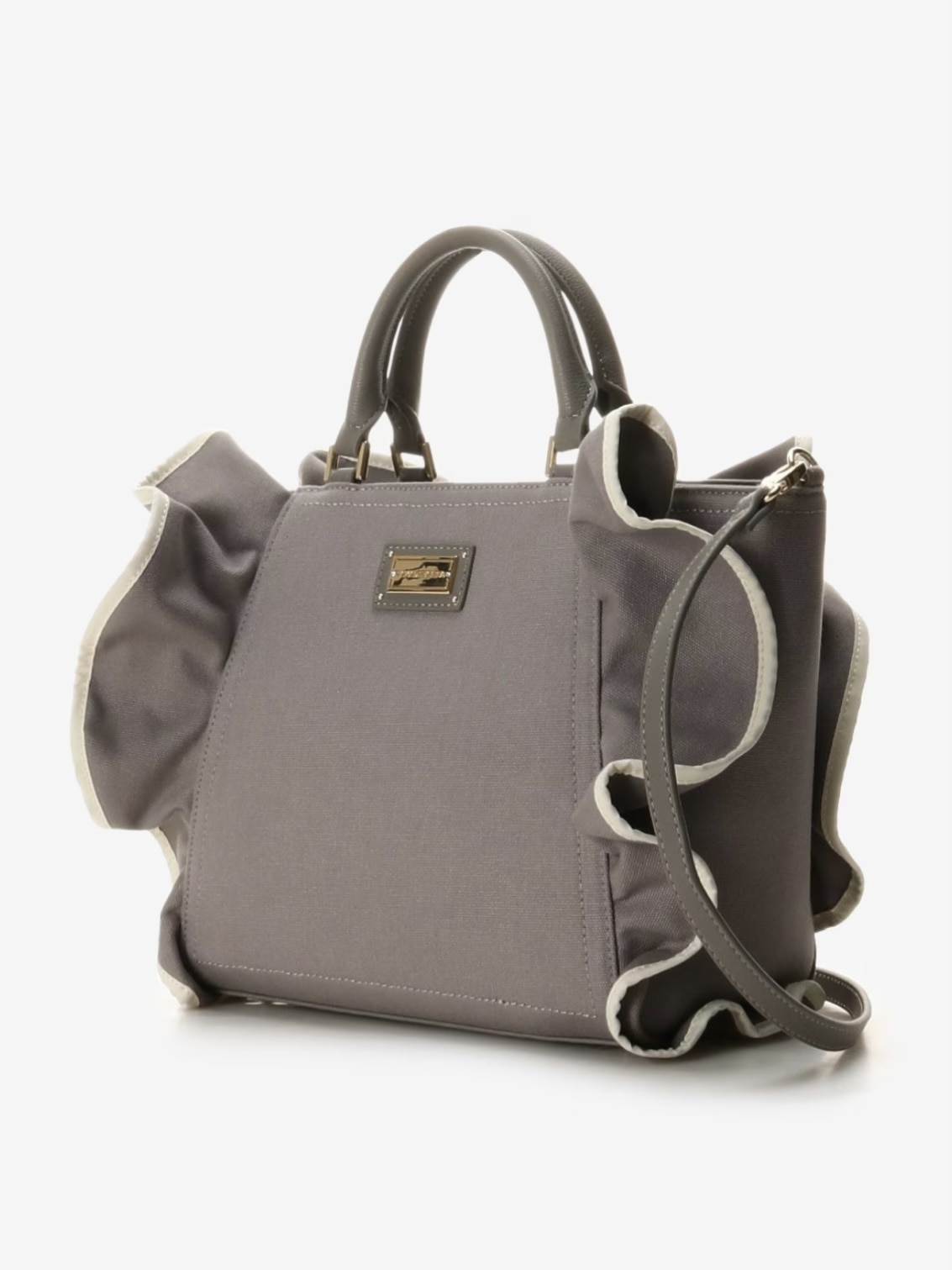 パイピングフリルハンドバッグ（大）【ダークグレー】 ダークグレー