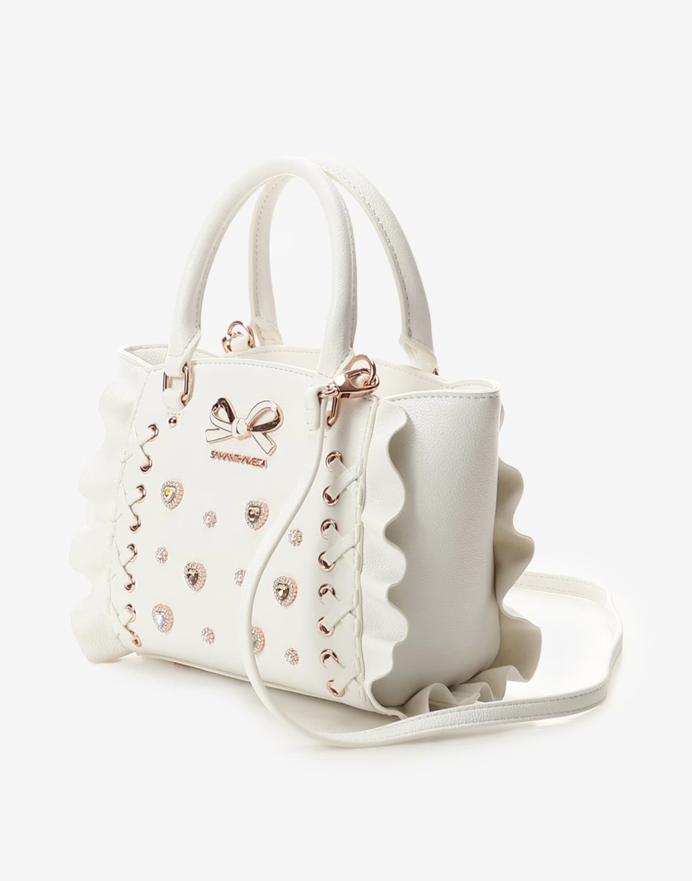 レースアップハートビジューフラッタ―(ミニ)　【ホワイト】 ホワイト