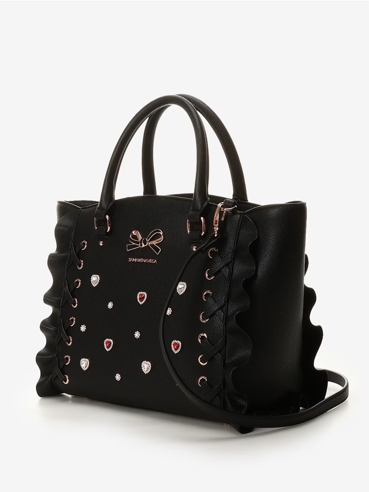 レースアップハートビジューフラッタ―(小)【ブラック】 ブラック