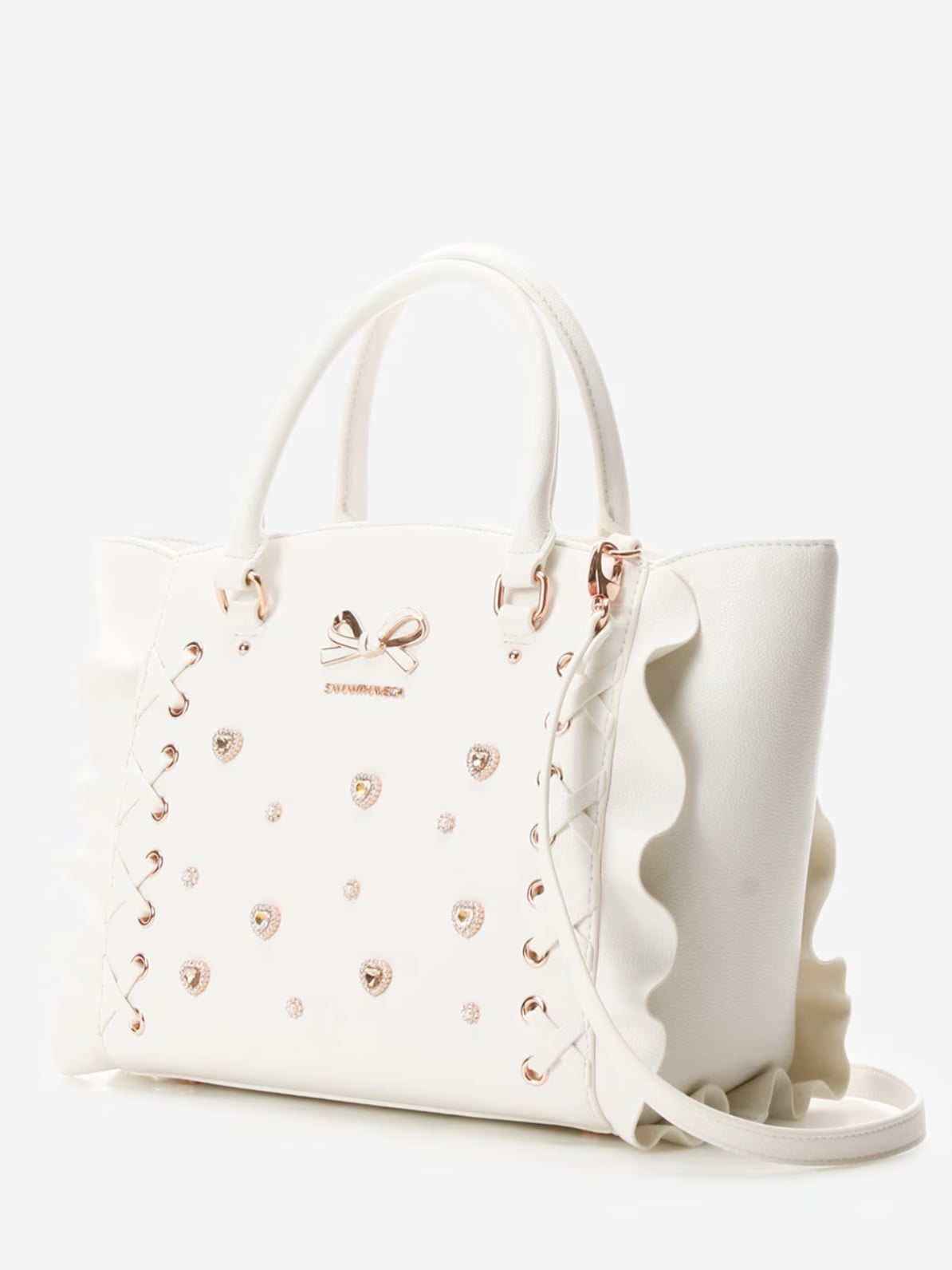 レースアップハートビジューフラッタ―(小)【ホワイト】 ホワイト