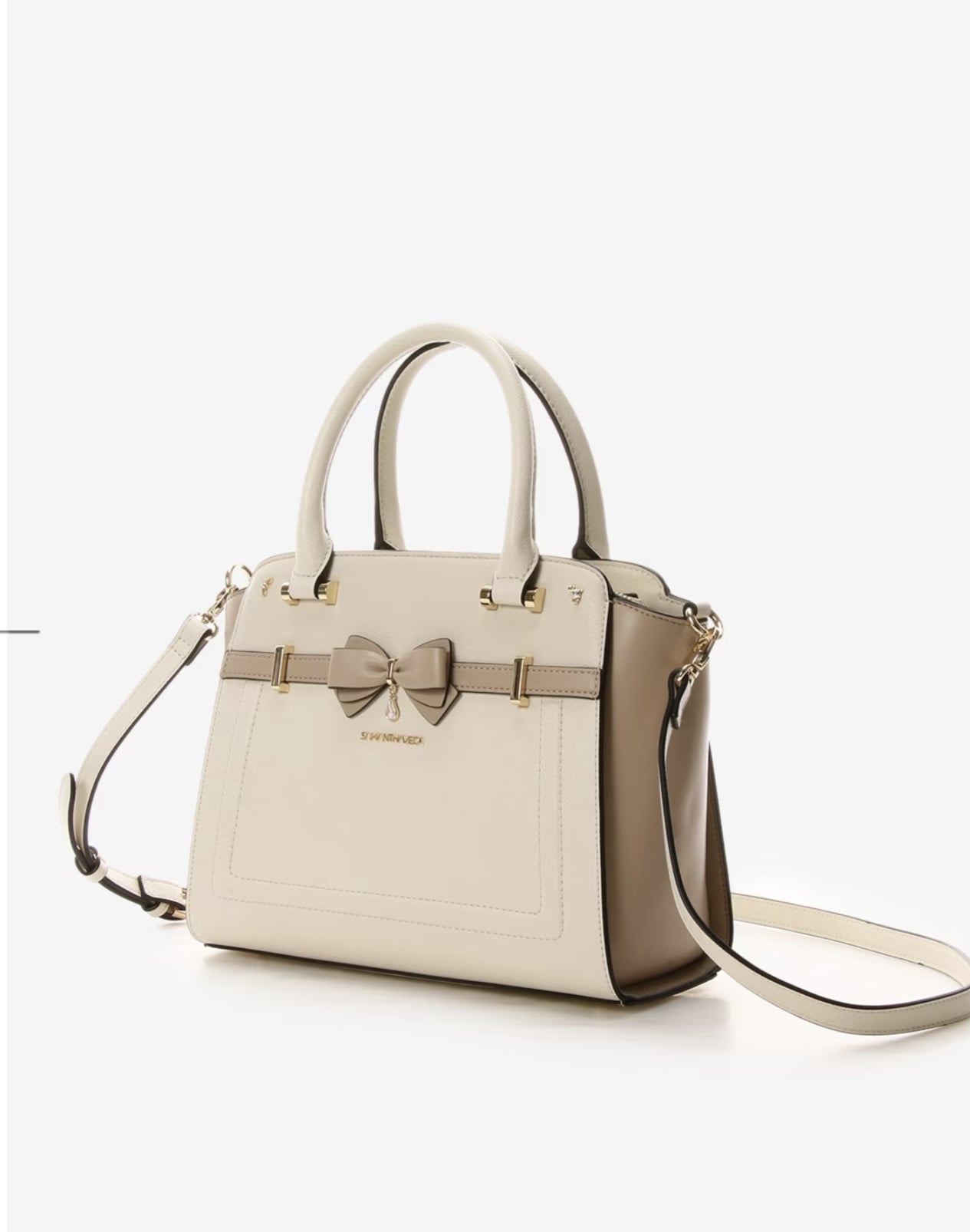 バイカラーアクセントリボンハンドバッグ【オフホワイト】 オフホワイト