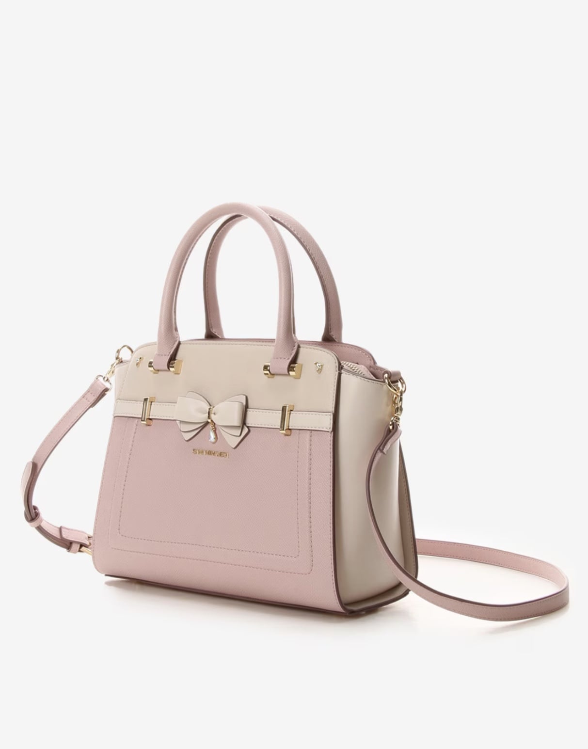 バイカラーアクセントリボンハンドバッグ【ピンク】 ピンク