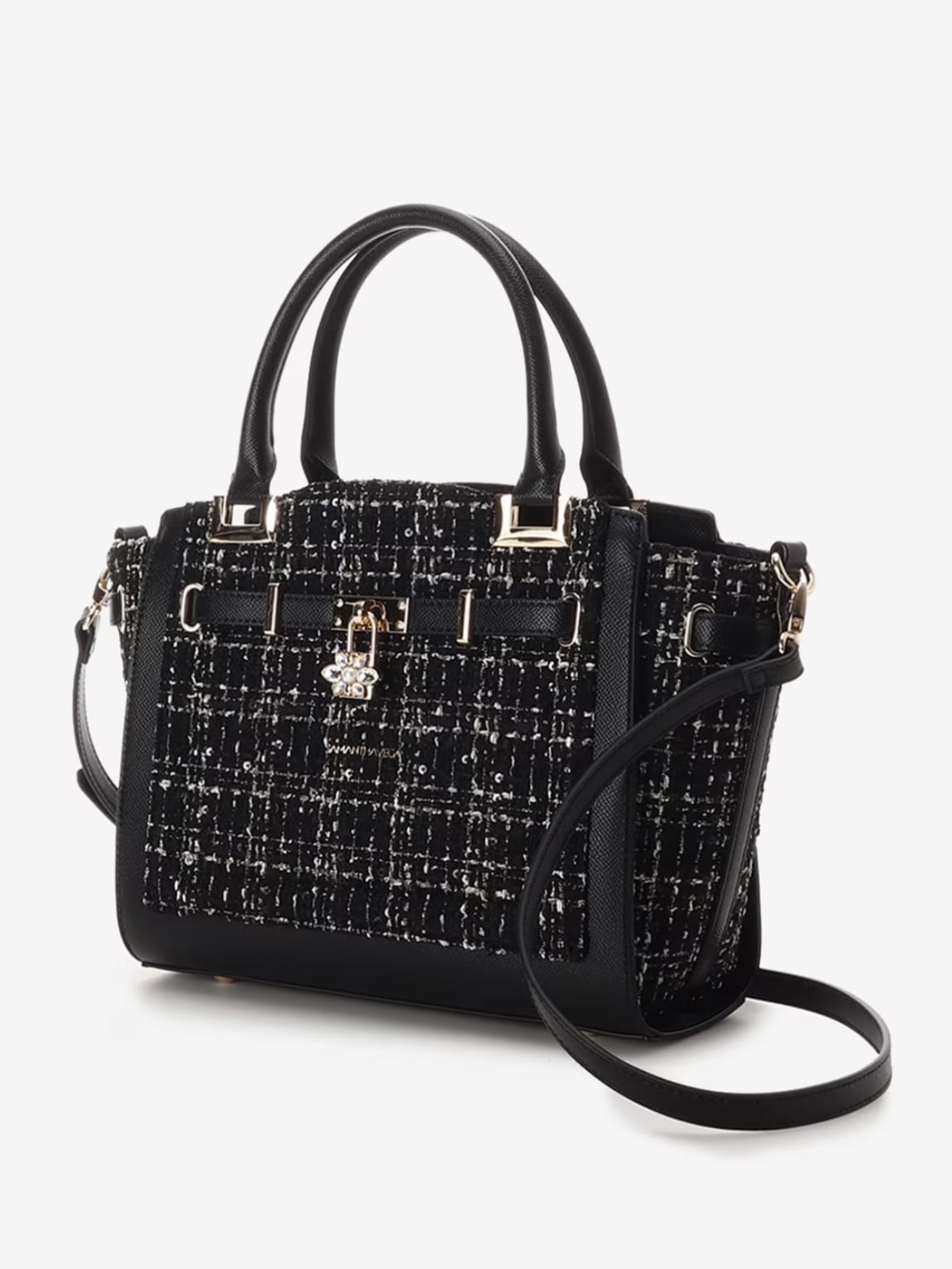 ツイードベルトビジューハンドバッグ【ブラック】 ブラック