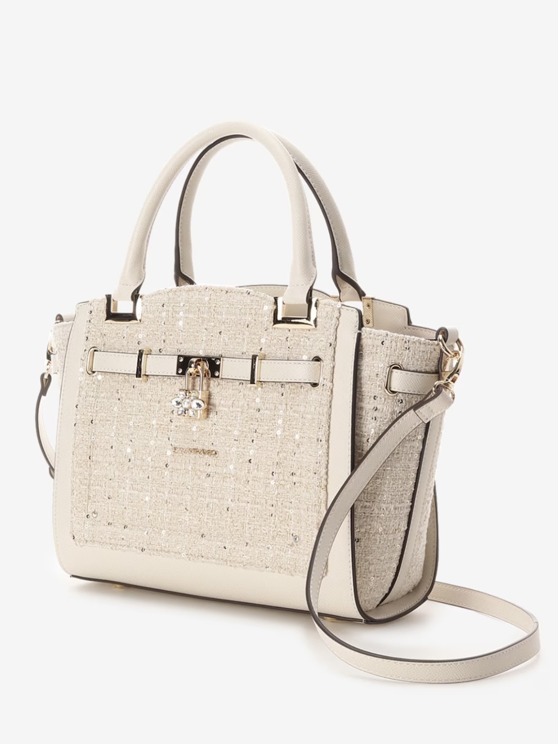 ツイードベルトビジューハンドバッグ【オフホワイト】 オフホワイト