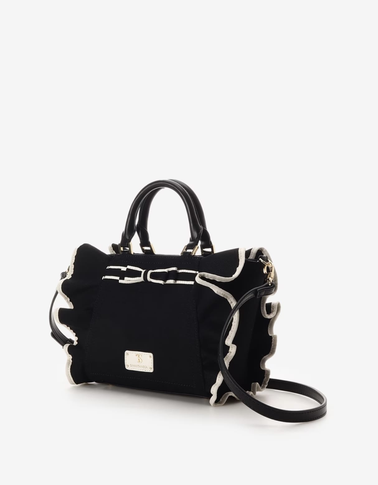 リボンフリルハンドバッグ（小）【ブラック】 ブラック