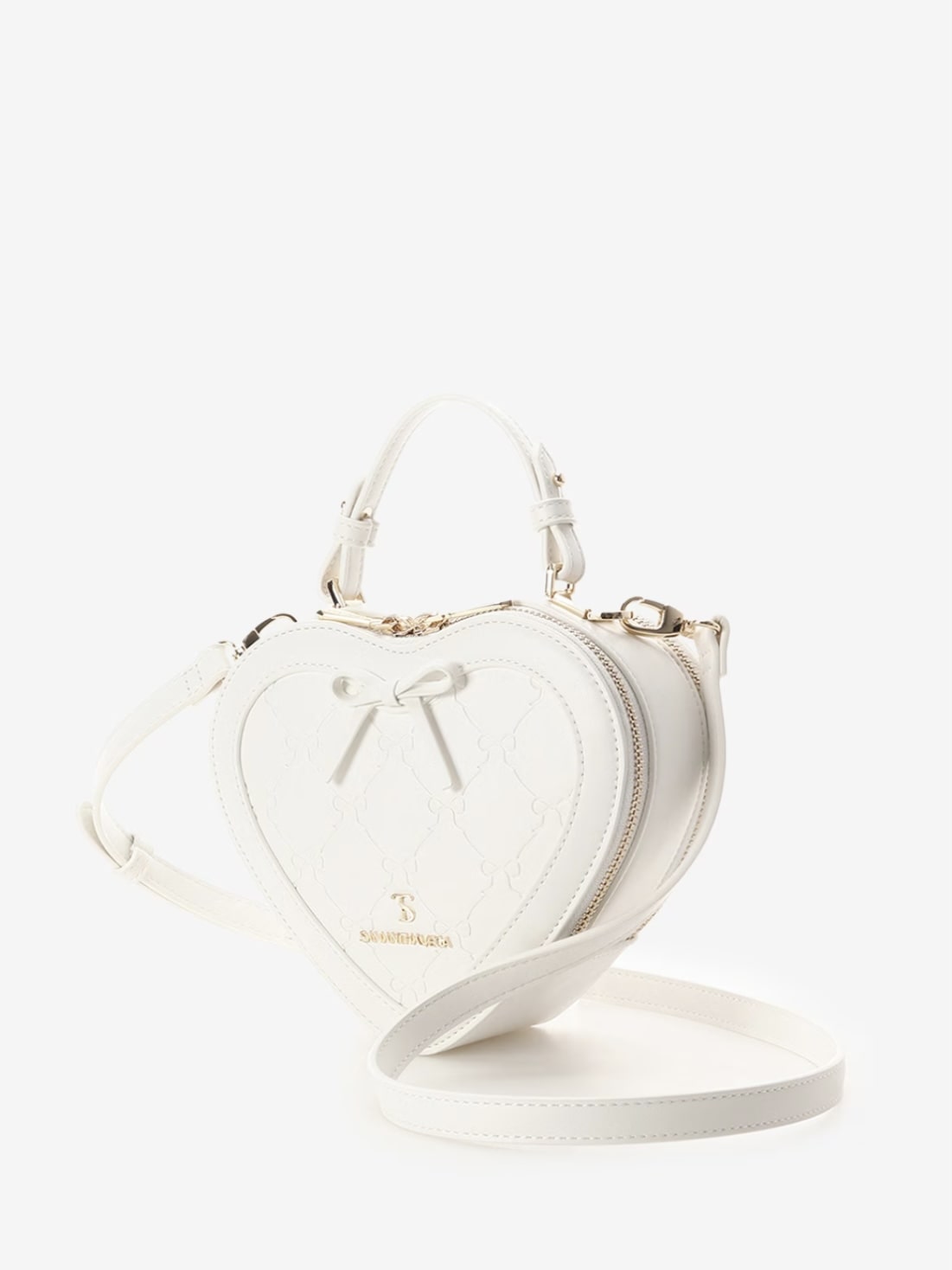 スタンピングリボンハート型ショルダーバッグ【ホワイト】 ホワイト