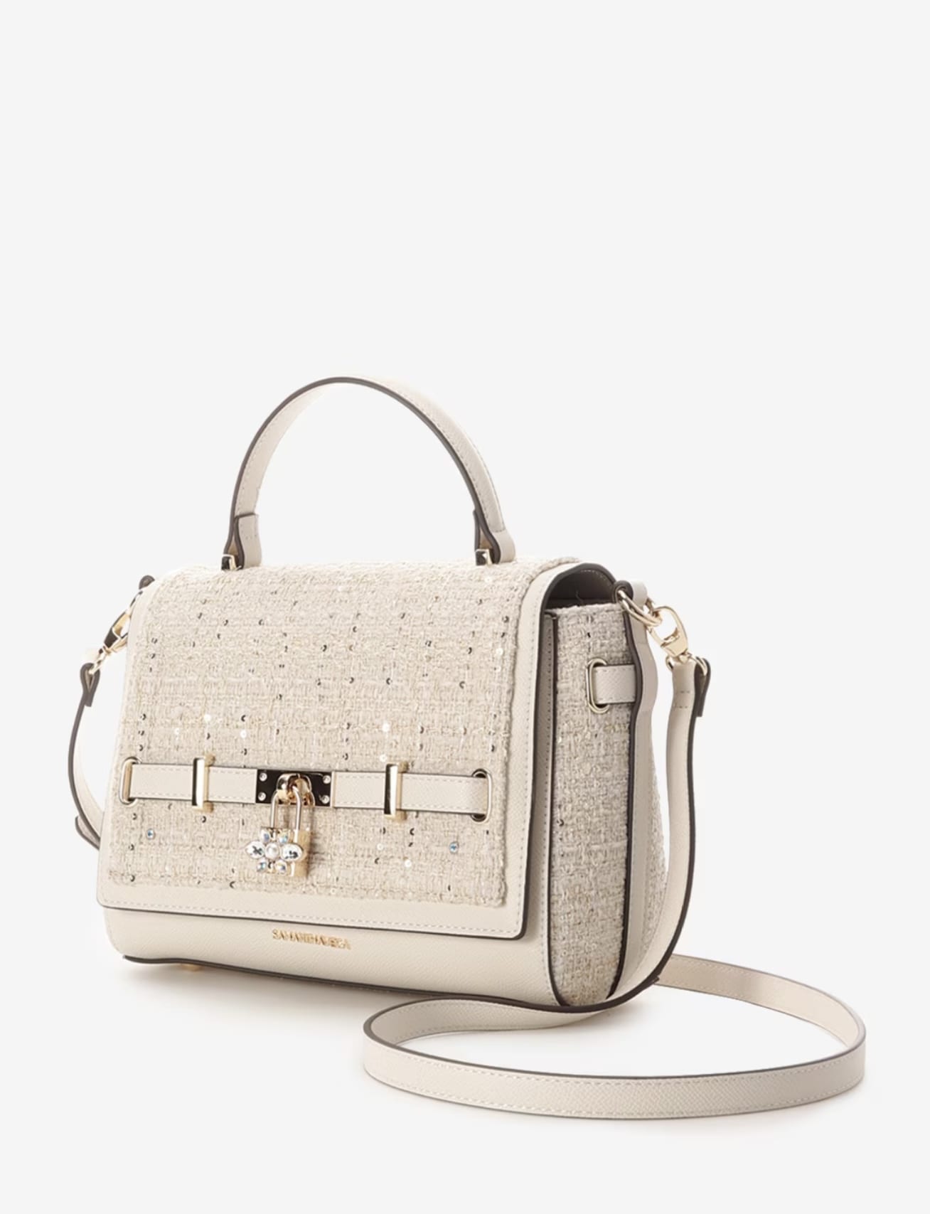 ツイードベルトビジューショルダーバッグ【オフホワイト】 オフホワイト