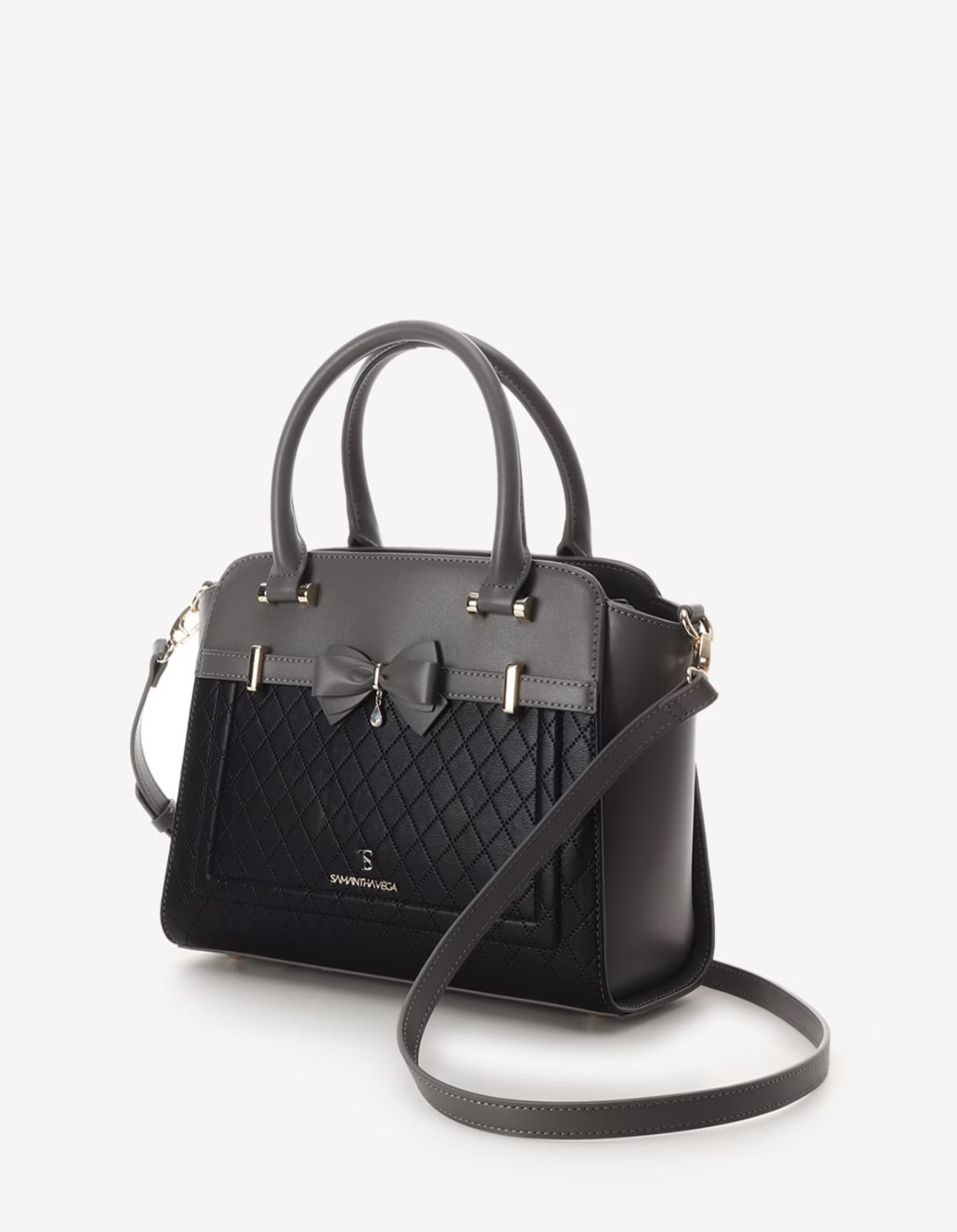 キルティングアクセントリボンハンドバッグ【ブラック】 ブラック