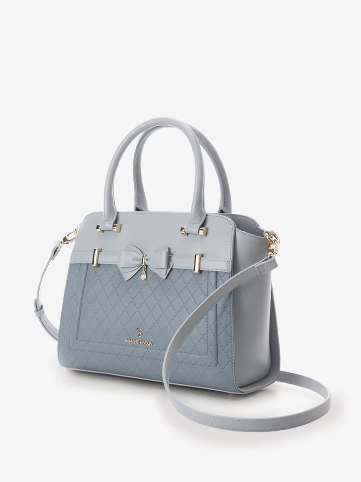 キルティングアクセントリボンハンドバッグ【ライトブルー】 ライトブルー