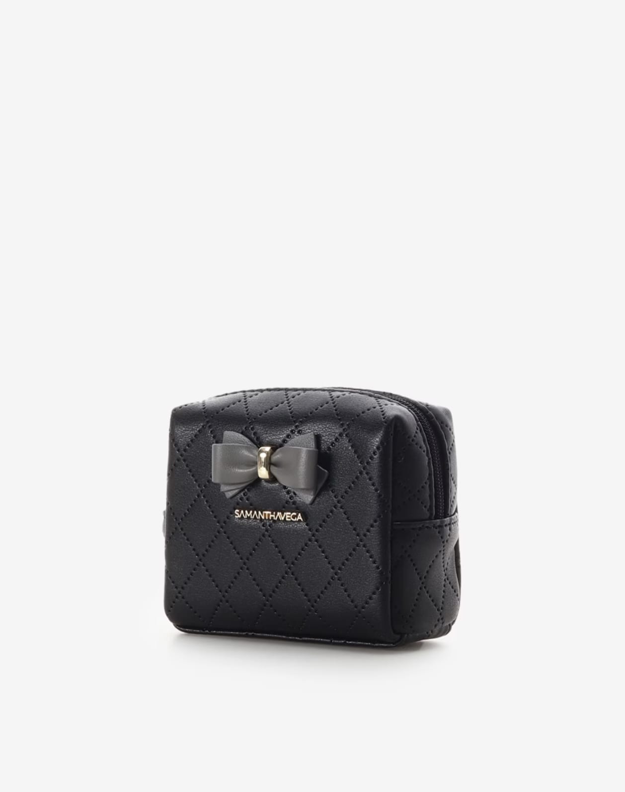 キルティングアクセントリボンミニポーチ【ブラック】 ブラック