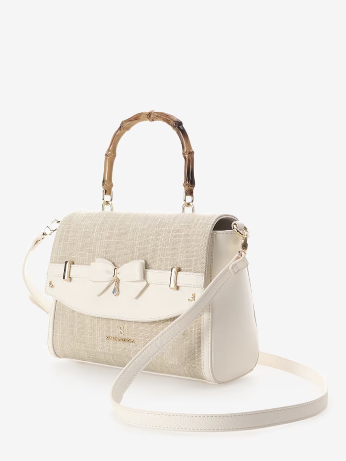 バンブーアクセントリボンショルダーバッグ【ホワイト】 ホワイト