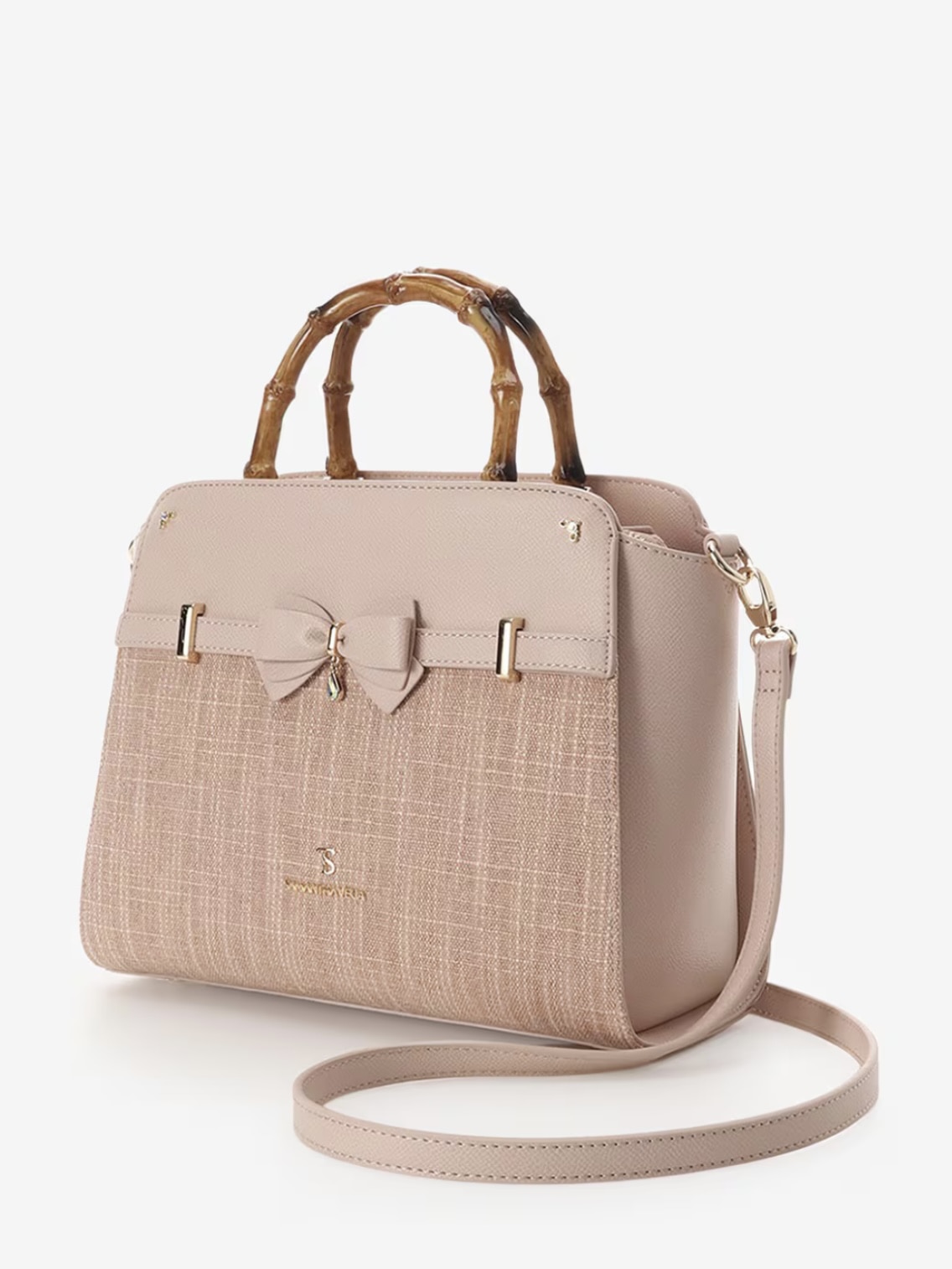 バンブーアクセントリボンハンドバッグ【ピンク】 ピンク