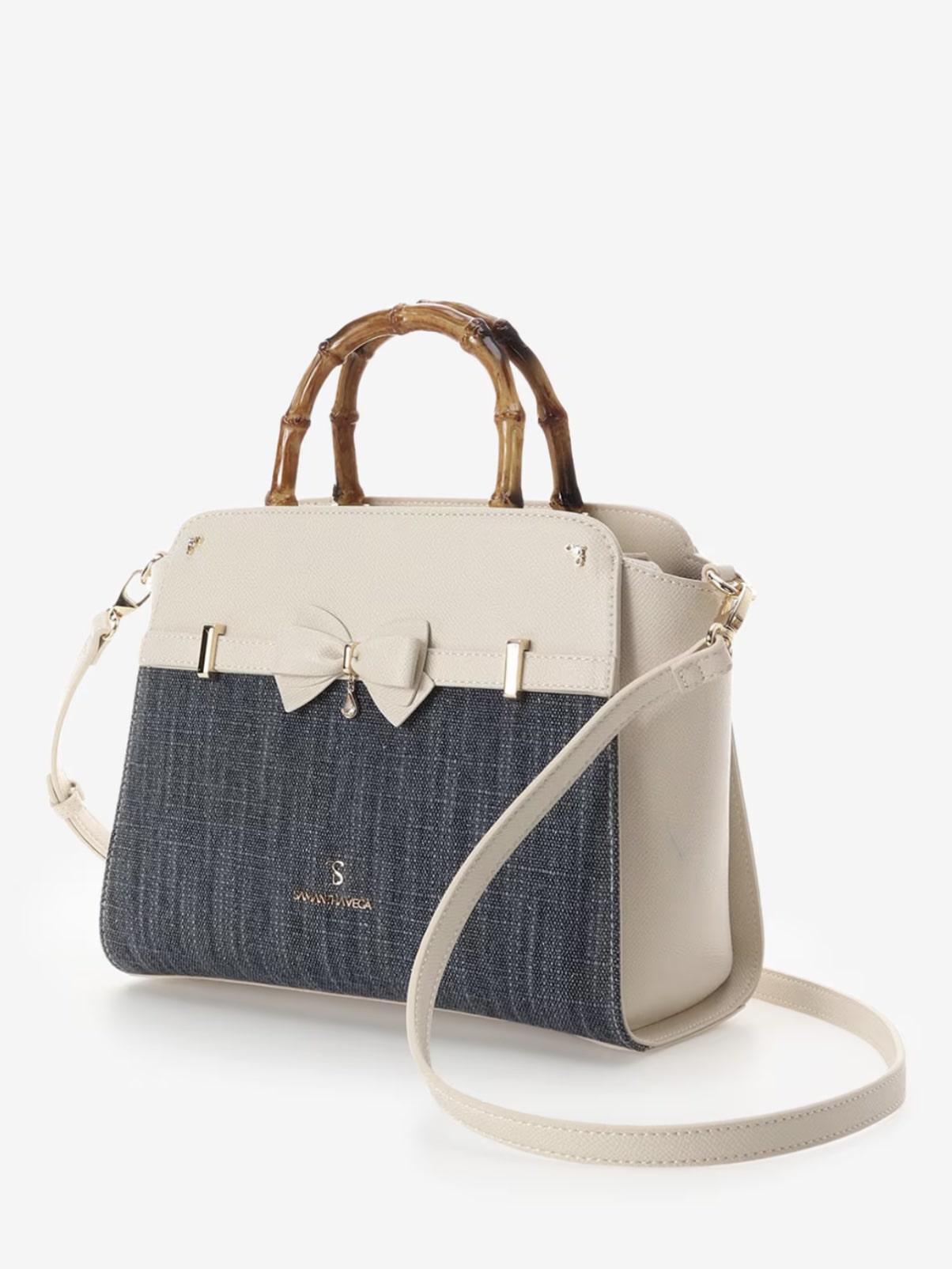 バンブーアクセントリボンハンドバッグ【インディゴ】 インディゴ