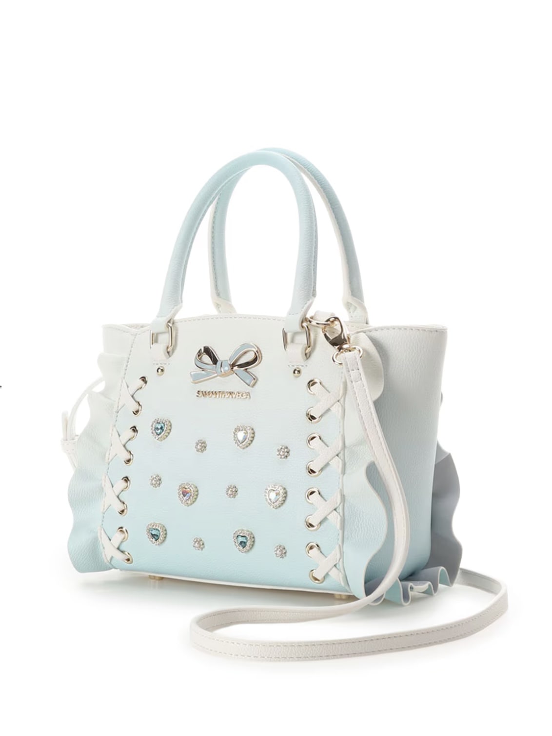 レースアップハートビジューグラデーションフラッター（ミニ）【ライトブルー】 ライトブルー