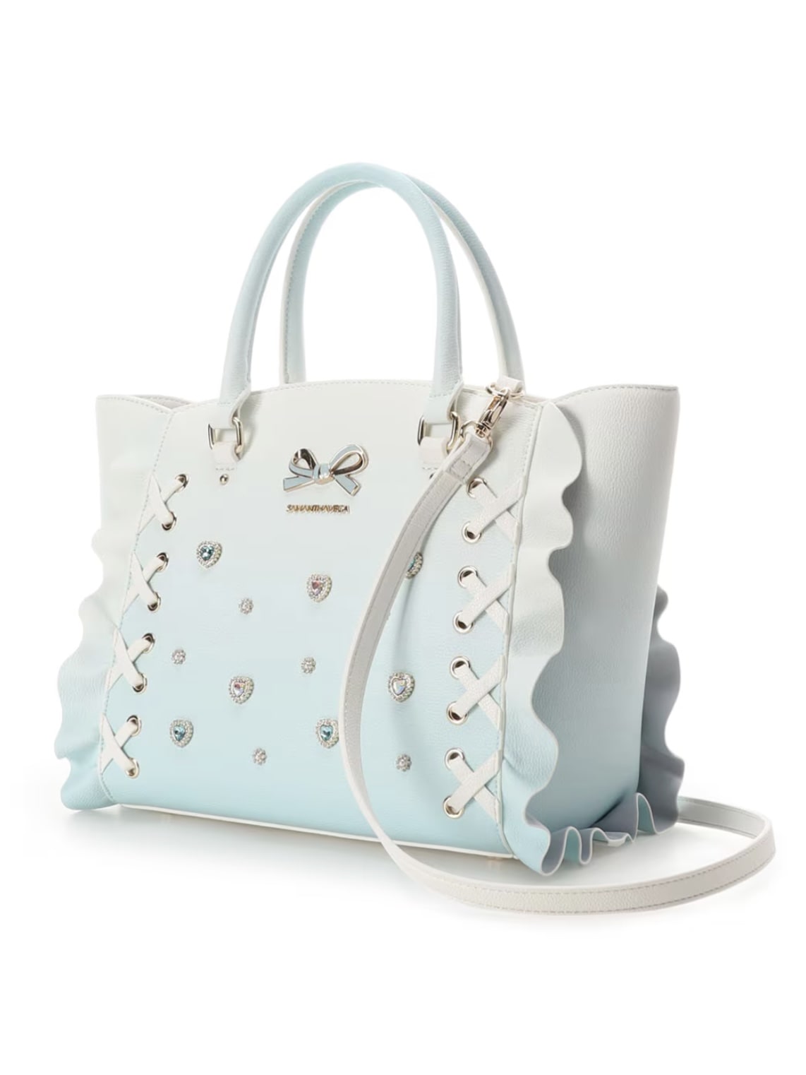 レースアップハートビジューグラデーションフラッター（小）【ライトブルー】 ライトブルー