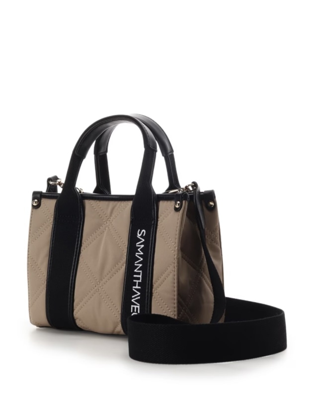 ロゴテープキルティングハンドバッグ（ミニ）【ベージュ】 ベージュ