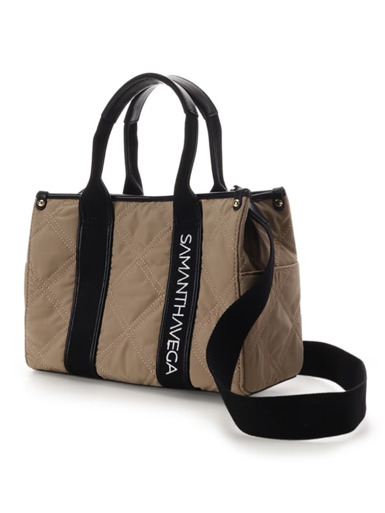 ロゴテープキルティングハンドバッグ（小）【ベージュ】 ベージュ