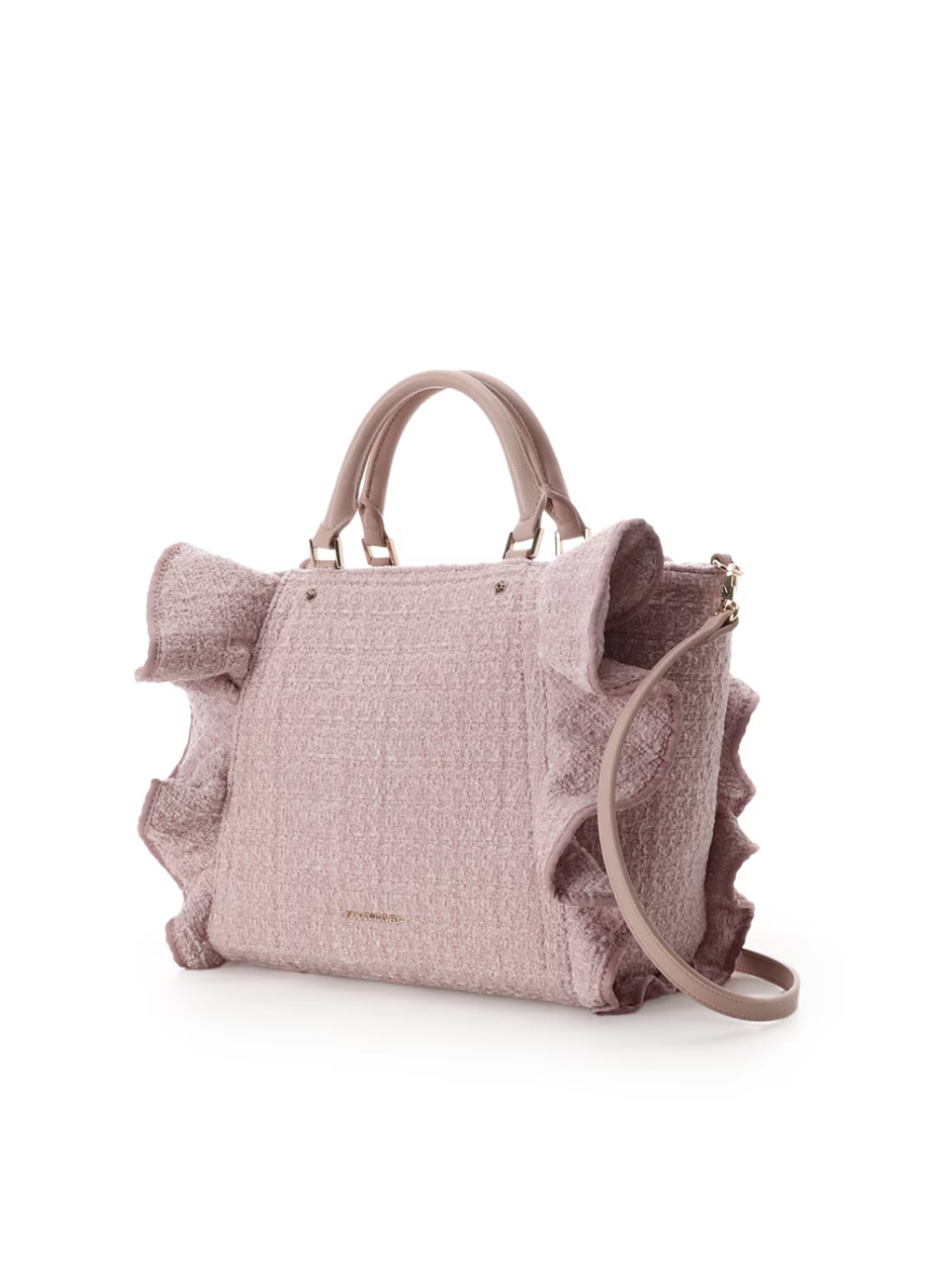 ツイードフリルハンドバッグ（小)【ピンク】 ピンク