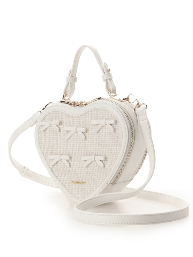 ツイードリボンハート型ショルダーバッグ【ホワイト】 ホワイト